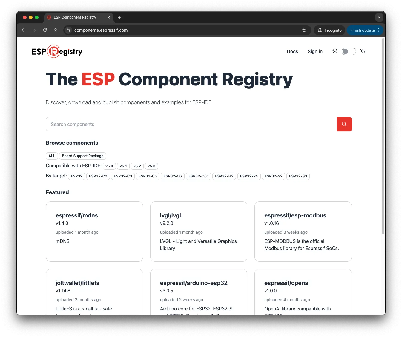 ESP Component Registry Landing Page