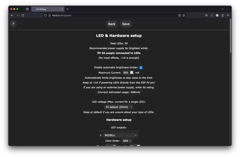 WLED web interface - Configuration