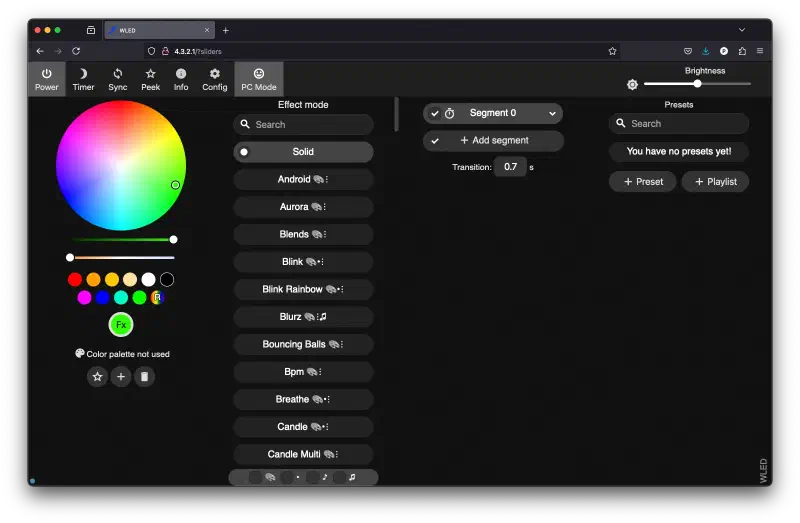 WLED web interface - Control