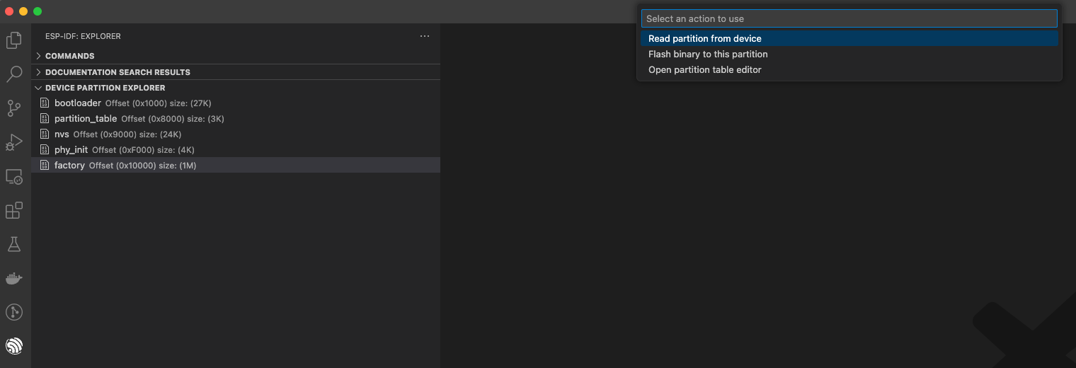 Device Partition Explorer – partition action menu