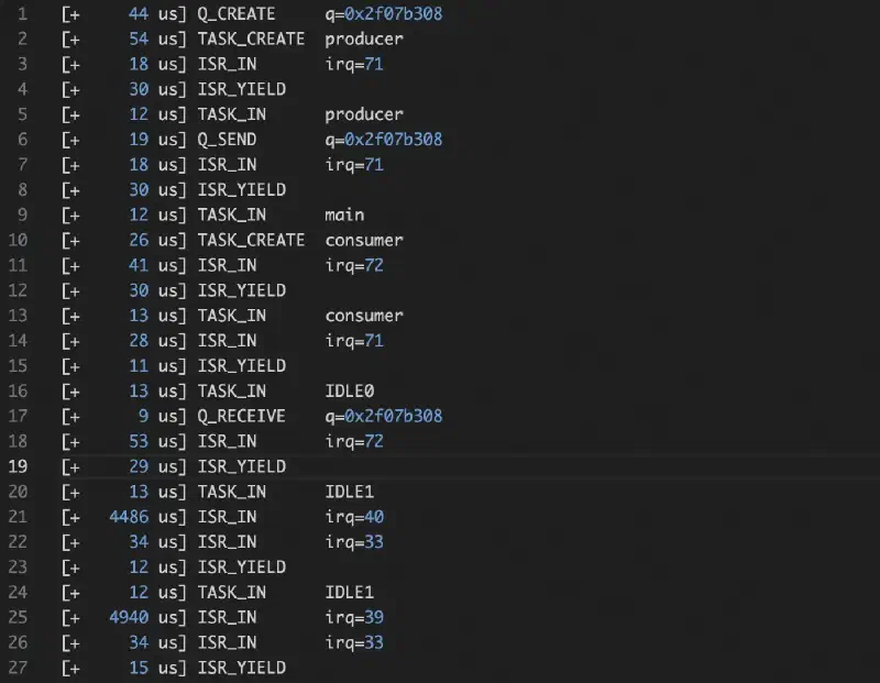 Example trace output in a serial monitor