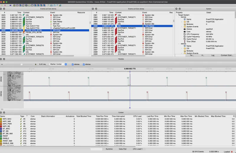 SystemView showing a captured ESP-IDF trace