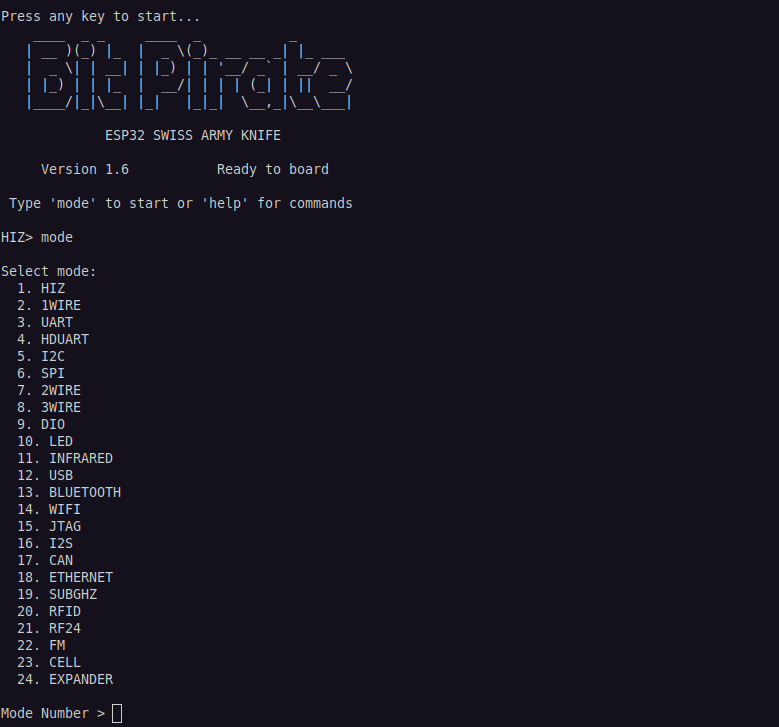 The same CLI over a USB serial connection