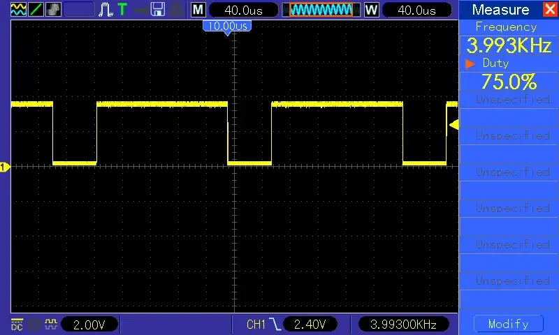 Salida PWM medida en el osciloscopio