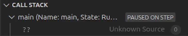 Unknown source on call stack during debug session